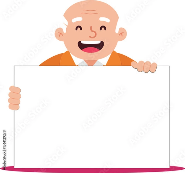Obraz Happy elderly man holding blank white sign with orange jacket vector illustration 