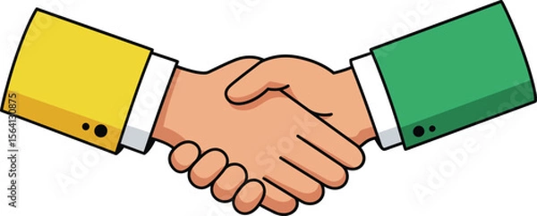 Obraz Handshake agreement symbolizing partnership and cooperation with yellow and green sleeves in simple vector style 