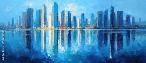 Obraz Cityscape Reflection: A Serene Coastal Metropolis