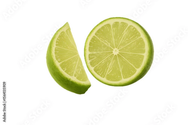 Fototapeta Fresh lime slices on black background citrus fruit healthy food sour on transparent background