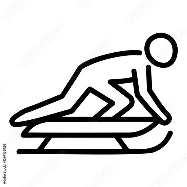 Fototapeta Luge icon featuring athlete in position on sled, minimalist outline design
