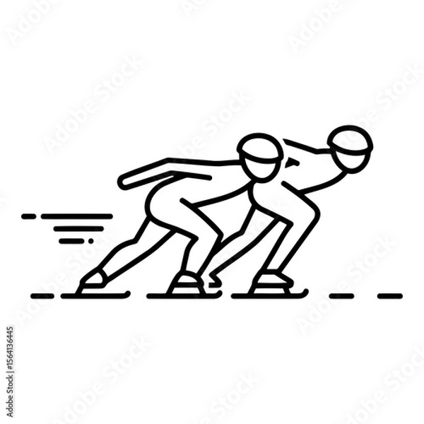 Fototapeta Short track speed skating icon with two racers in motion, minimalist design
