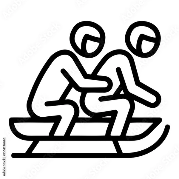 Fototapeta Luge icon depicting two racers on sled, minimalist line art design