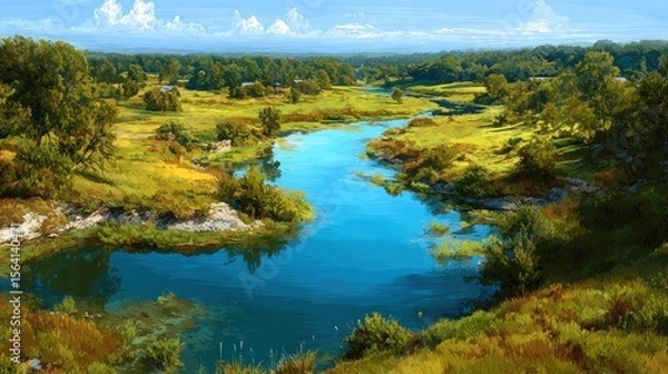 Obraz Serene River Landscape: A Summer's Day in the Countryside