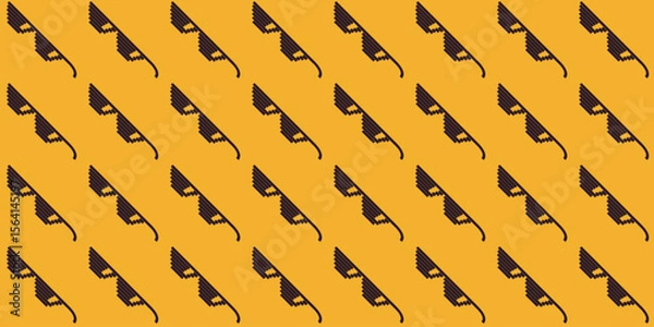 Fototapeta Pattern black Pixel Glasses diagonally. Cool, brutal background on Yellow color. Summer mood. Sun protection. Seamless Retro print for packaging, wrapping paper, design. Meme. Vector illustration