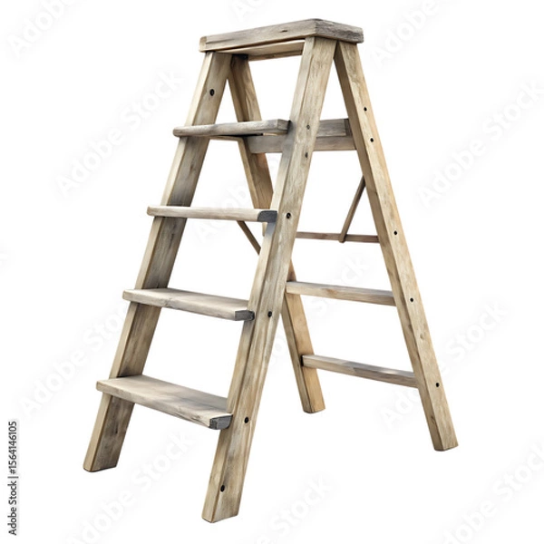 Obraz Vintage Wooden Stepladder with Removed Background