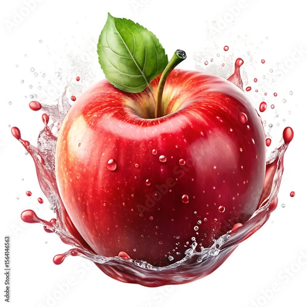 Obraz Red Apple with Water Splash Transparent Background
