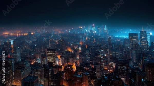 Obraz Night Lights of the City: An Aerial View of Urban Metropolis at Night