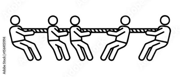 Fototapeta Tug of war icon featuring teams in competition, minimalist line art design