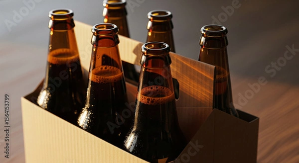 Fototapeta Mochup of a bottles of beer on a table. Created using generative AI tools
