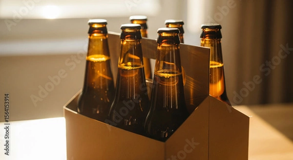 Fototapeta Mochup of a bottles of beer on a table. Created using generative AI tools
