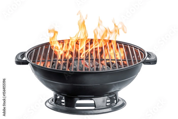 Fototapeta Flames dance in open charcoal grill,isolated on white background
