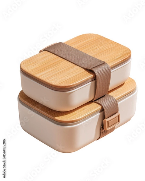 Fototapeta Bento box with lid & strap,isolated on white background