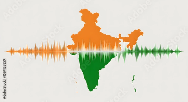 Obraz India map with tricolor sound wave and ashoka chakra on dark background for patriotic music and digital concept design