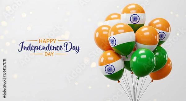 Obraz  Happy independence day greeting with tricolor balloon. Saffron white and green party decoration. Holiday celebration background with copy space for text.