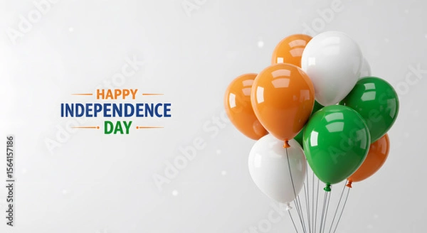 Obraz  Happy independence day greeting with tricolor balloon. Saffron white and green party decoration. Holiday celebration background with copy space for text.
