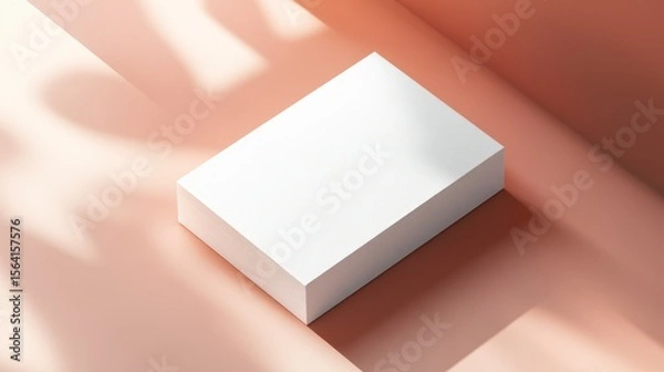 Fototapeta Blank white paper stack mockup on pink background