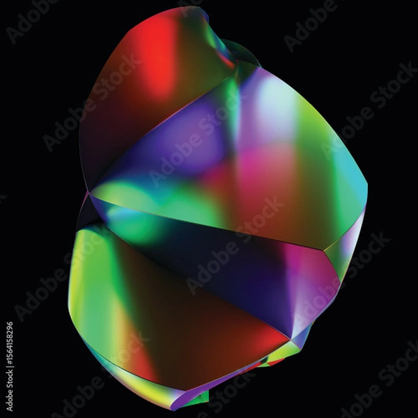 Fototapeta Abstract holographic element. Delicate flowing glass fluid abstract sculpture transparent image. Colorful surreal shape isolated cutout 3d render. JPG. Crystal. black background 