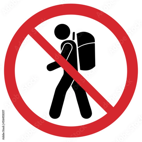Fototapeta No large backpacks allowed sign, prohibitive tone, person with a backpack on a red background
