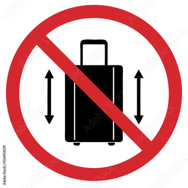 Fototapeta No oversized baggage in this area, icon showing suitcase with measurement arrows and cross sign on a red background