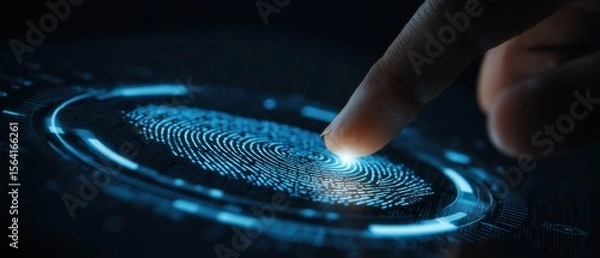 Fototapeta Digital fingerprint scan futuristic security technology interface