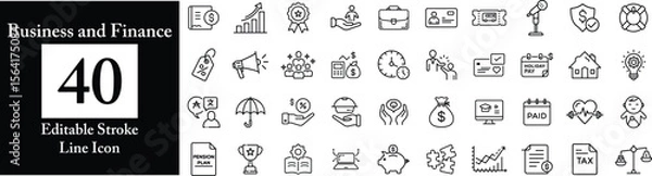 Obraz Modern business and finance icon set representing growth investment and financial success isolated on transparent background