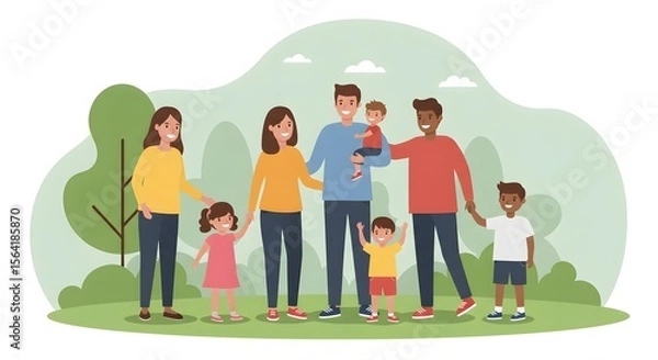 Fototapeta Happy Diverse Family Portrait in a Park Setting A Celebration of Love and Unity