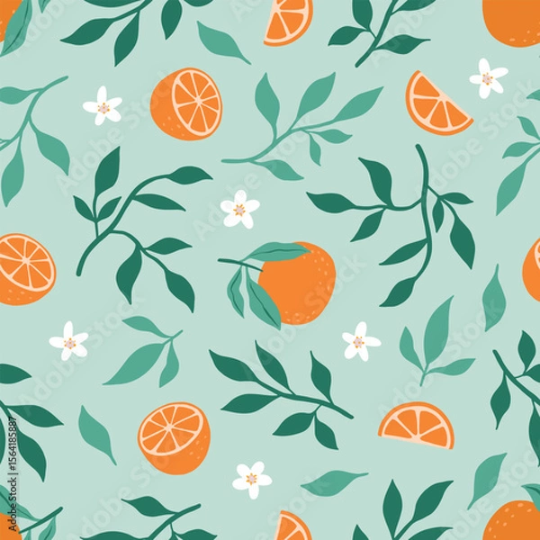 Obraz Orange colorful seamless pattern. Vector orange pattern. Citrus fruit background. Perfect for textile manufacturing wallpaper posters etc. Vector illustration.	
