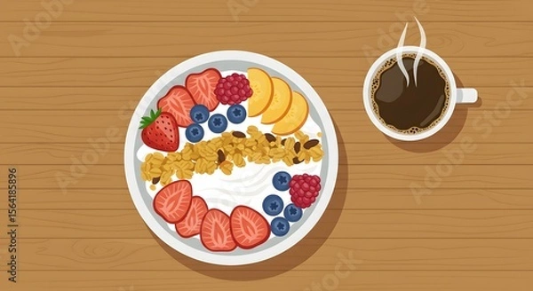 Fototapeta Delicious and Healthy Breakfast Bowl with Fresh Berries, Granola, and Yogurt