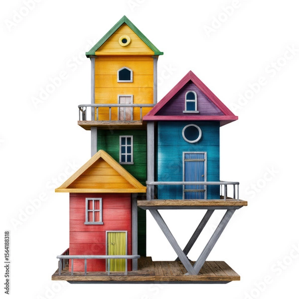 Fototapeta Playful charming modern modular home design prominent miniature house stacked with others an architectural model