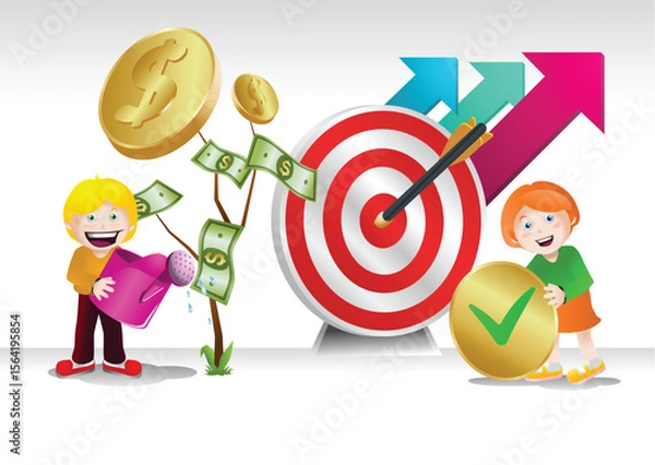 Obraz illustration of a children  make target decision on isolated white background