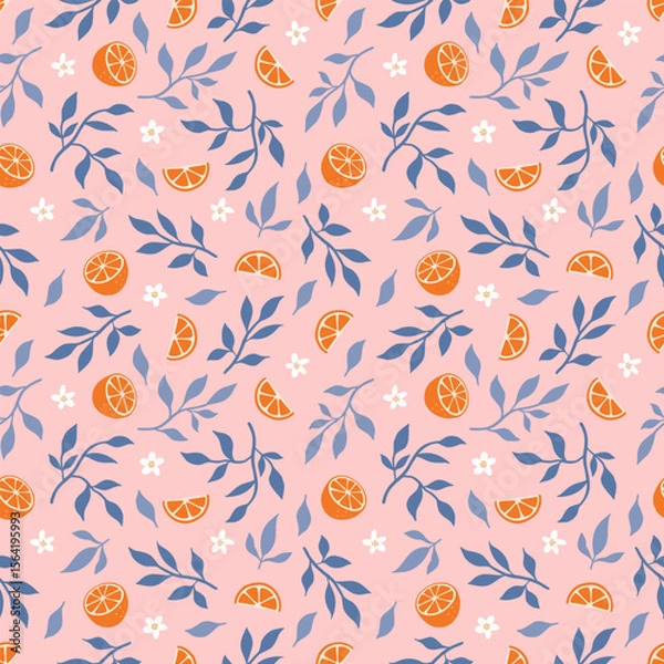Obraz Orange colorful seamless pattern. Vector orange pattern. Citrus fruit background. Perfect for textile manufacturing wallpaper posters etc. Vector illustration.	
