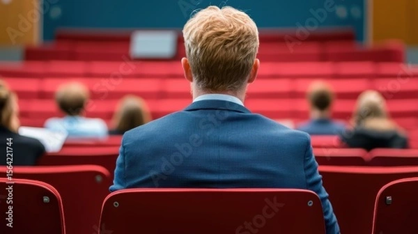 Obraz Individual seated, focused in a meeting space.