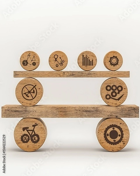 Fototapeta Balanced seesaw icons for Diversity Efficiency vs Conflict Redundancy conceptual metaphor scene neutral background digital art