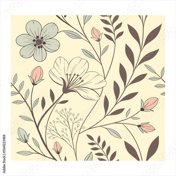 Obraz Vibrant tropical floral pattern with hibiscus and palm leaves