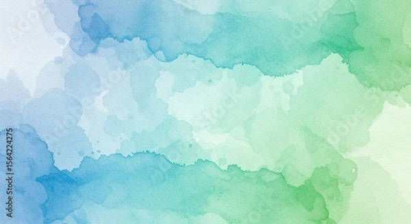 Fototapeta Watercolor Wash Background in Soft Blue and Green