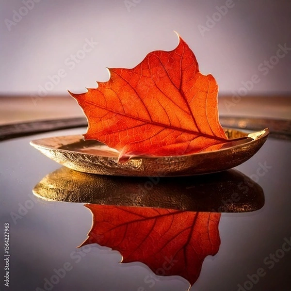 Obraz Reflejo abstracto de hoja seca en agua