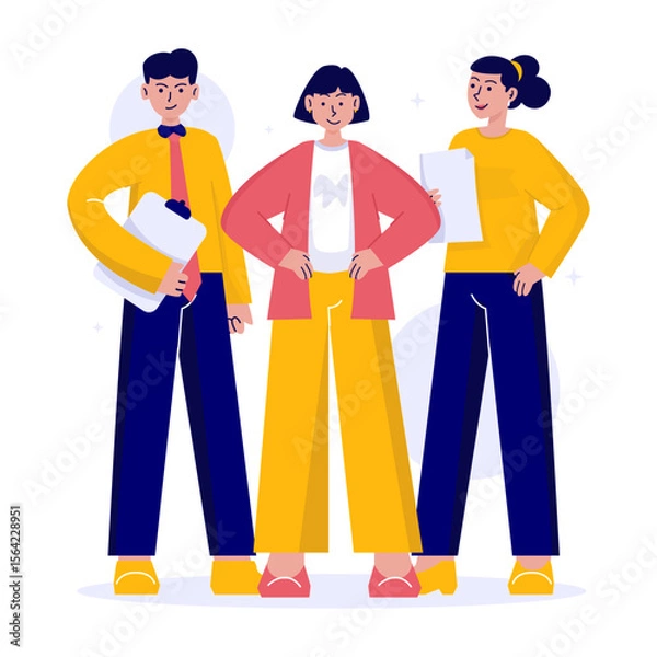 Fototapeta Business team standing together for teamwork collaboration or corporate profile flat vector illustration