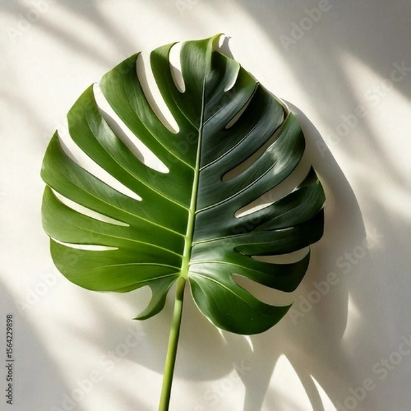 Obraz Hoja de monstera con sombra proyectada en la pared
