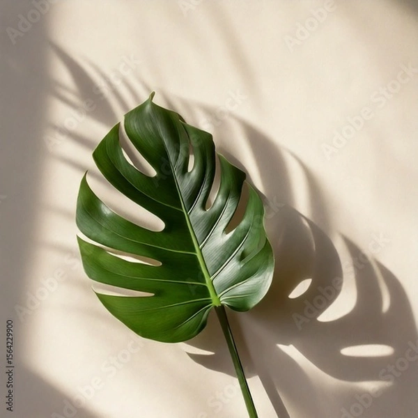 Obraz Hoja de monstera con sombra proyectada en la pared