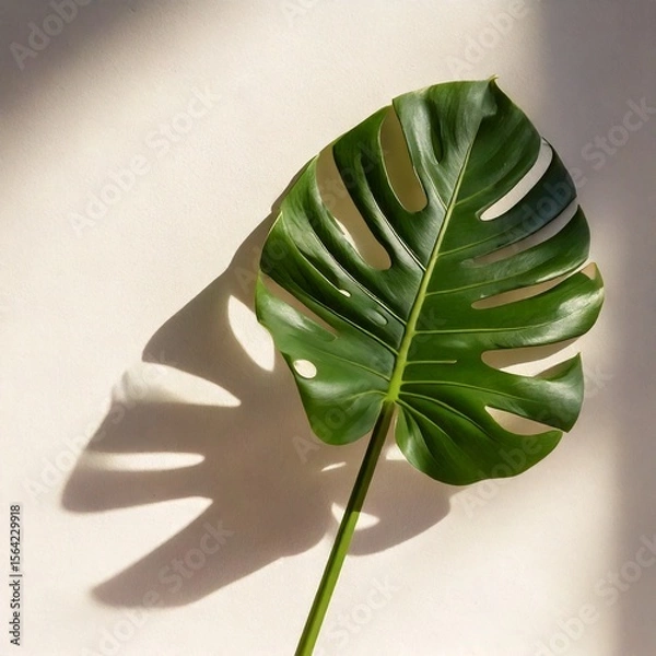 Obraz Hoja de monstera con sombra proyectada en la pared