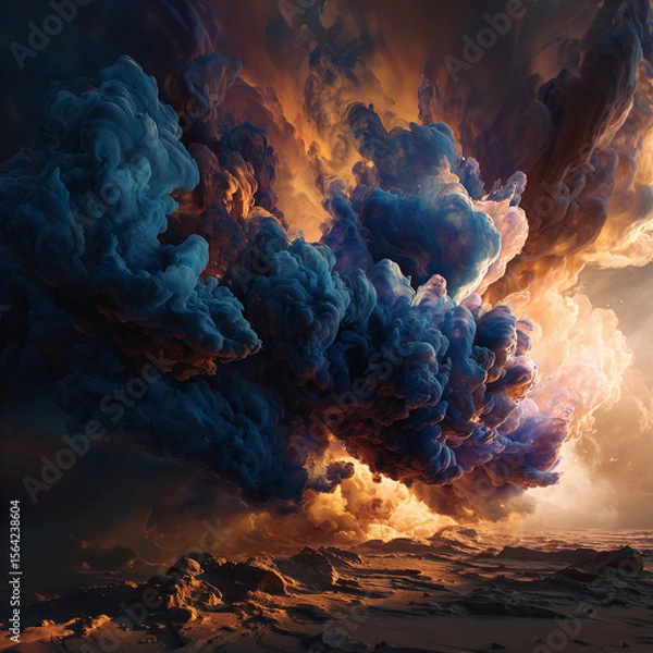 Obraz Burning Sky: Billowing Ink Clouds in Fiery Contrast

