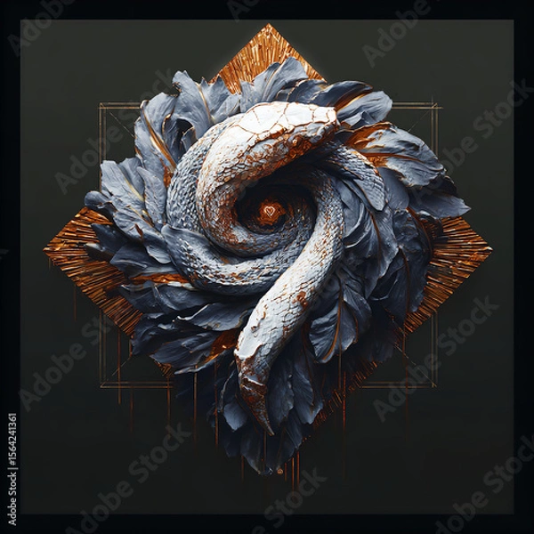 Obraz Feathered Spiral: Ornamental Design with White Plumes and Orange Accents
