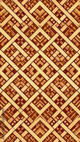 Fototapeta Geometric Woven Pattern in Brown and Beige Colors Featuring Repeating Shapes and Textured Details