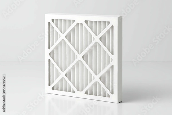 Obraz furnace, filter, air. A clean, white pleated air filter with a geometric crisscross pattern on a plain white background.