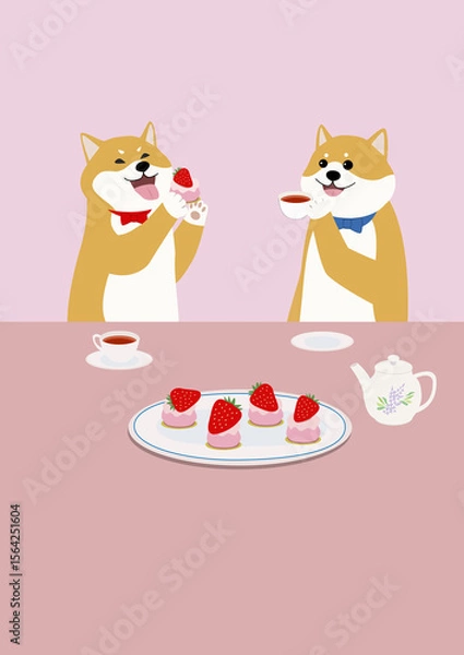 Obraz 苺ケーキを食べるしば犬