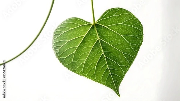 Fototapeta Close up of a heart shaped green leaf with intricate vein patterns