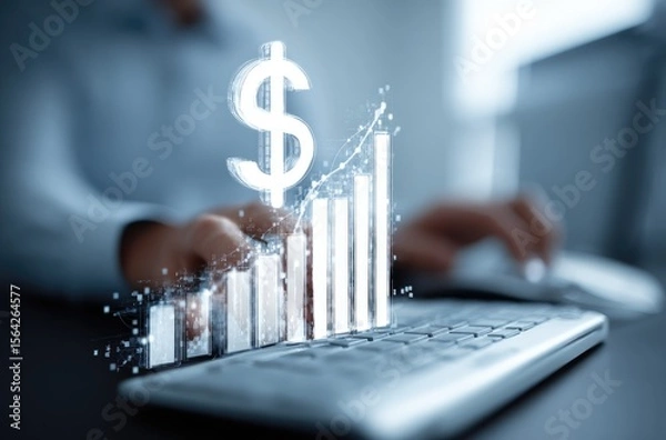 Fototapeta Financial Growth in the Digital Age: A close-up shot of a person's hand interacts with a holographic chart. Symbolizing investment growth, financial stability, and digital transformation