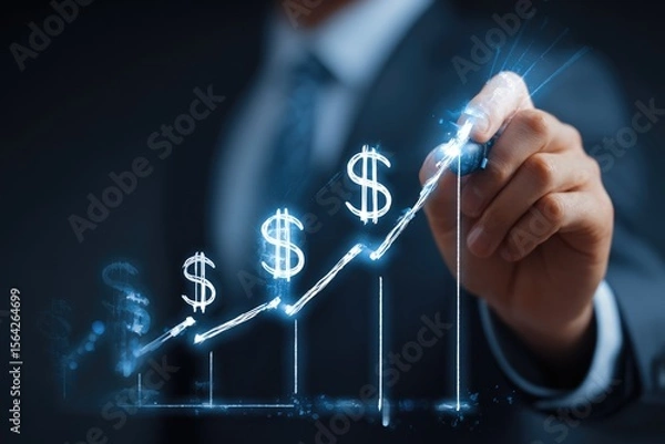 Fototapeta Business growth and investment: An image capturing the essence of business growth and financial investment, with a person drawing upward financial graph showing the growth