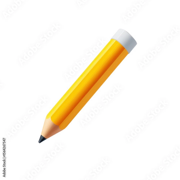 Obraz A Simple Yellow Pencil With a White Eraser on Top Isolated on a Transparent Background a 3D Icon for Editing and Writing Purposes